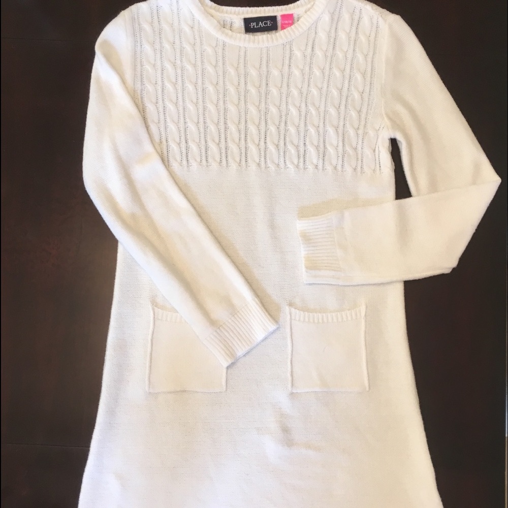Girls Off White Sweater Dress Sz 10/12